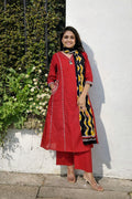 Red A-Line Suit Set with Printed Dupatta