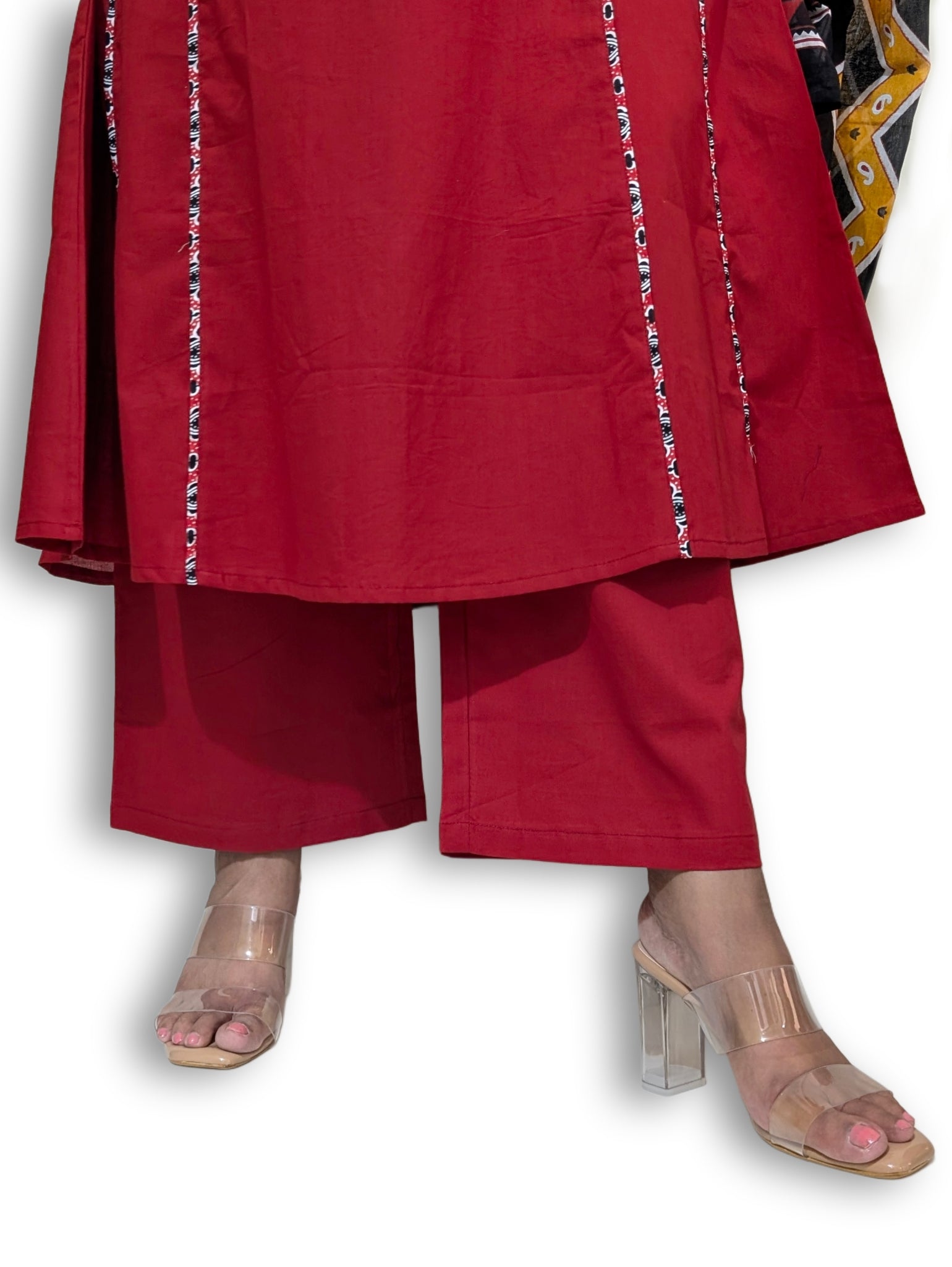 Red A-Line Suit Set with Printed Dupatta