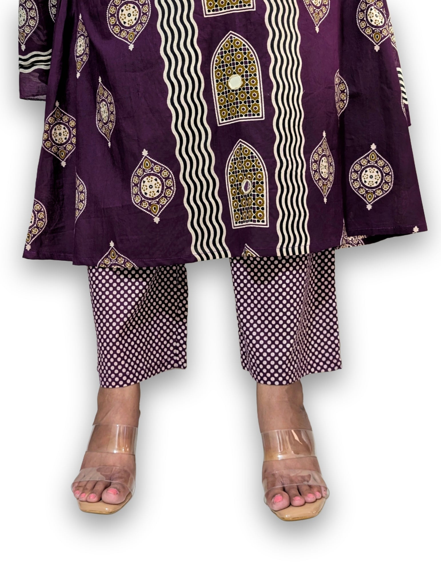 Noor Wine Printed A-Line Suit Set