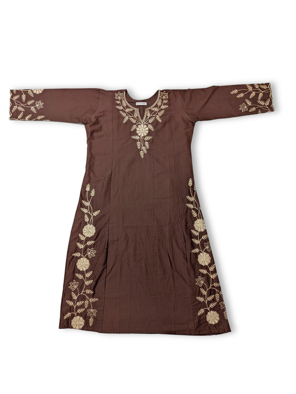 Mitti Handcrafted Embroidered A-Line Dabu Cotton Brown Kurta Set