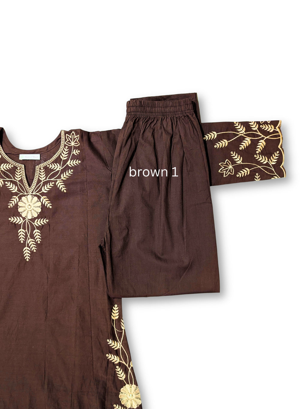Mitti Handcrafted Embroidered A-Line Dabu Cotton Brown Kurta Set