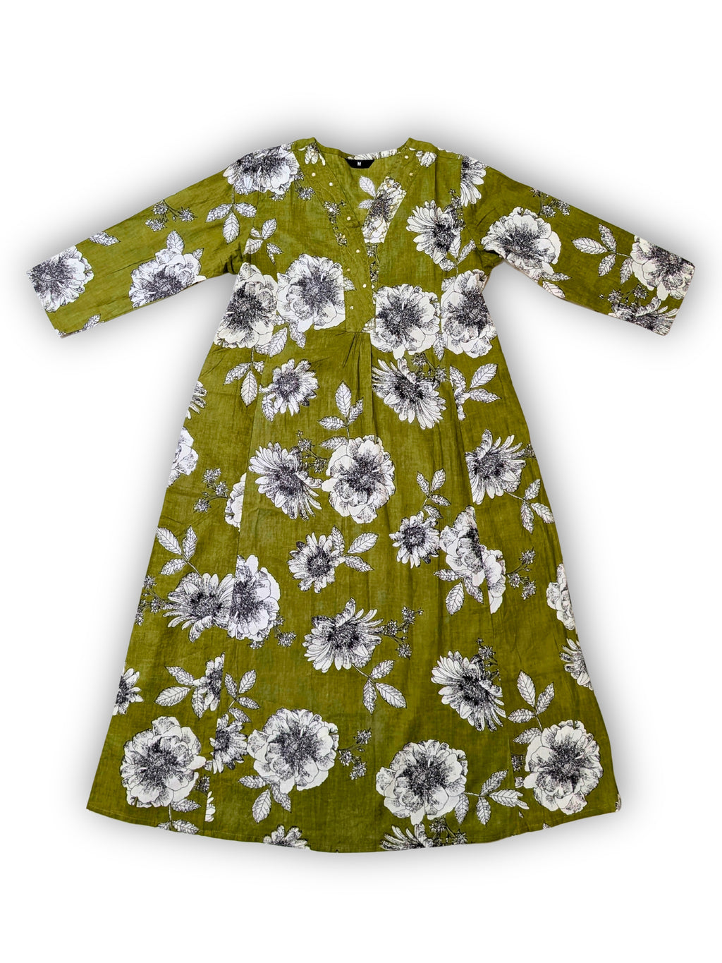 Olive Floral A-Line Kurta Set