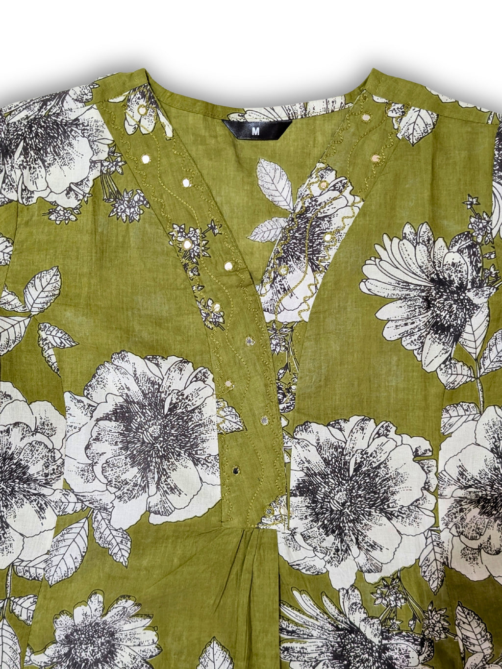 Olive Floral A-Line Kurta Set