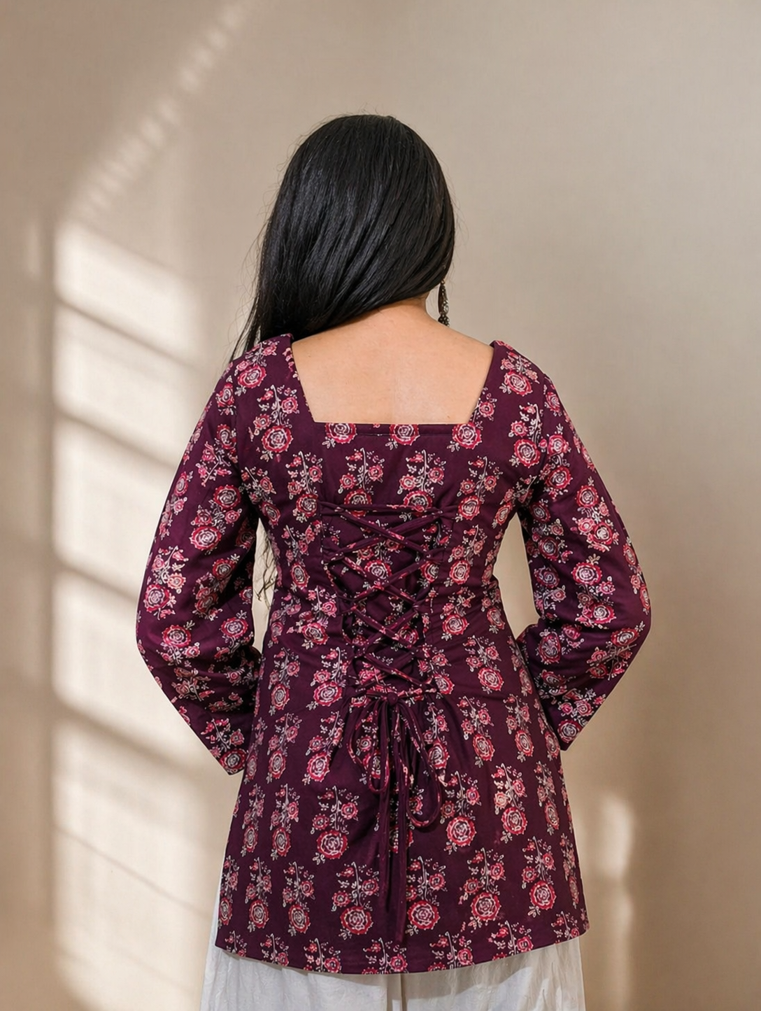 House of Maudi- Heer back dori wine short kurti