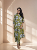 Olive Floral A-Line Kurta Set
