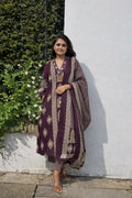 Noor Wine Printed A-Line Suit Set