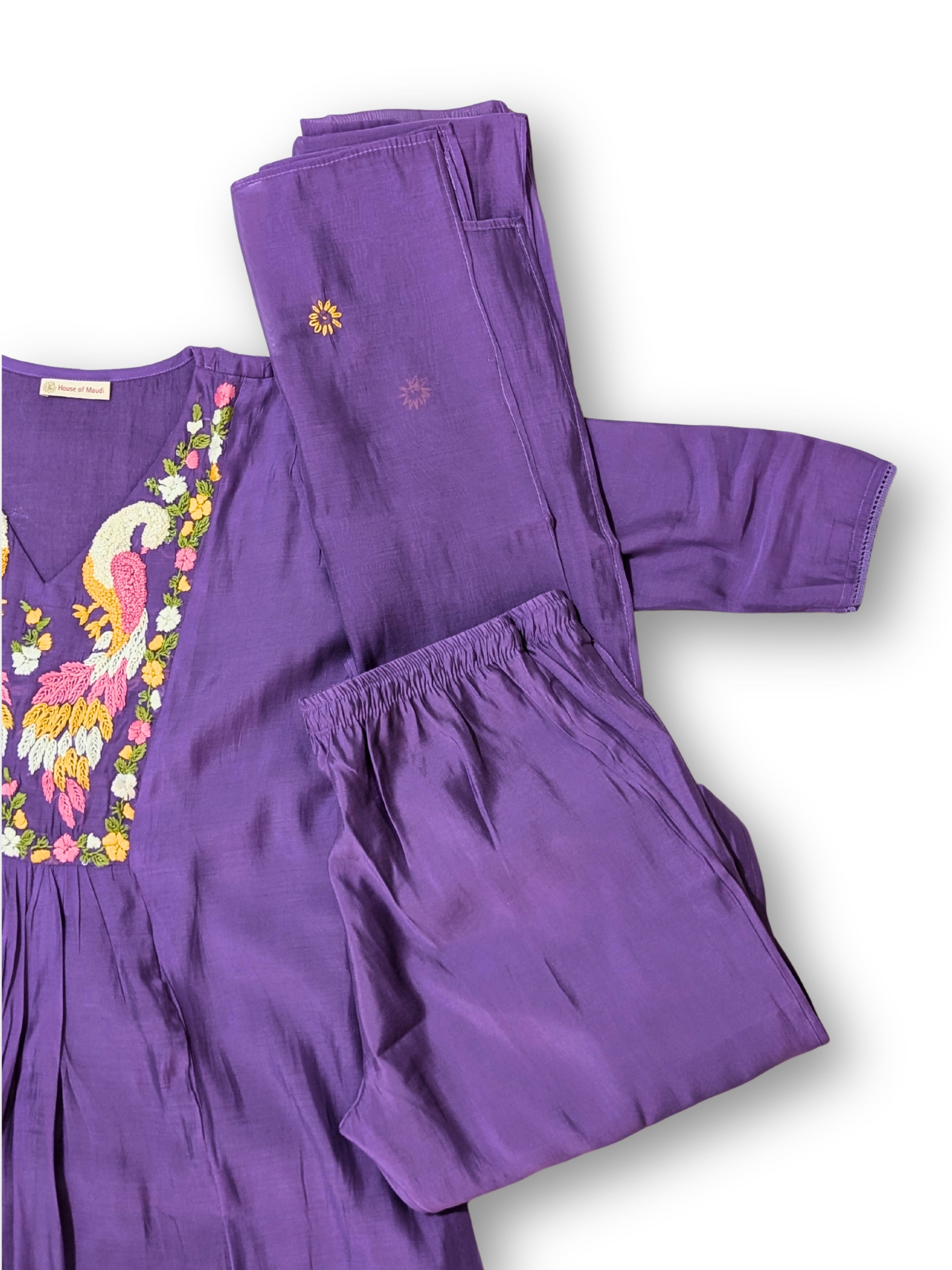 Gulnaar Hand-Embroidered Mul Chanderi Suit Set