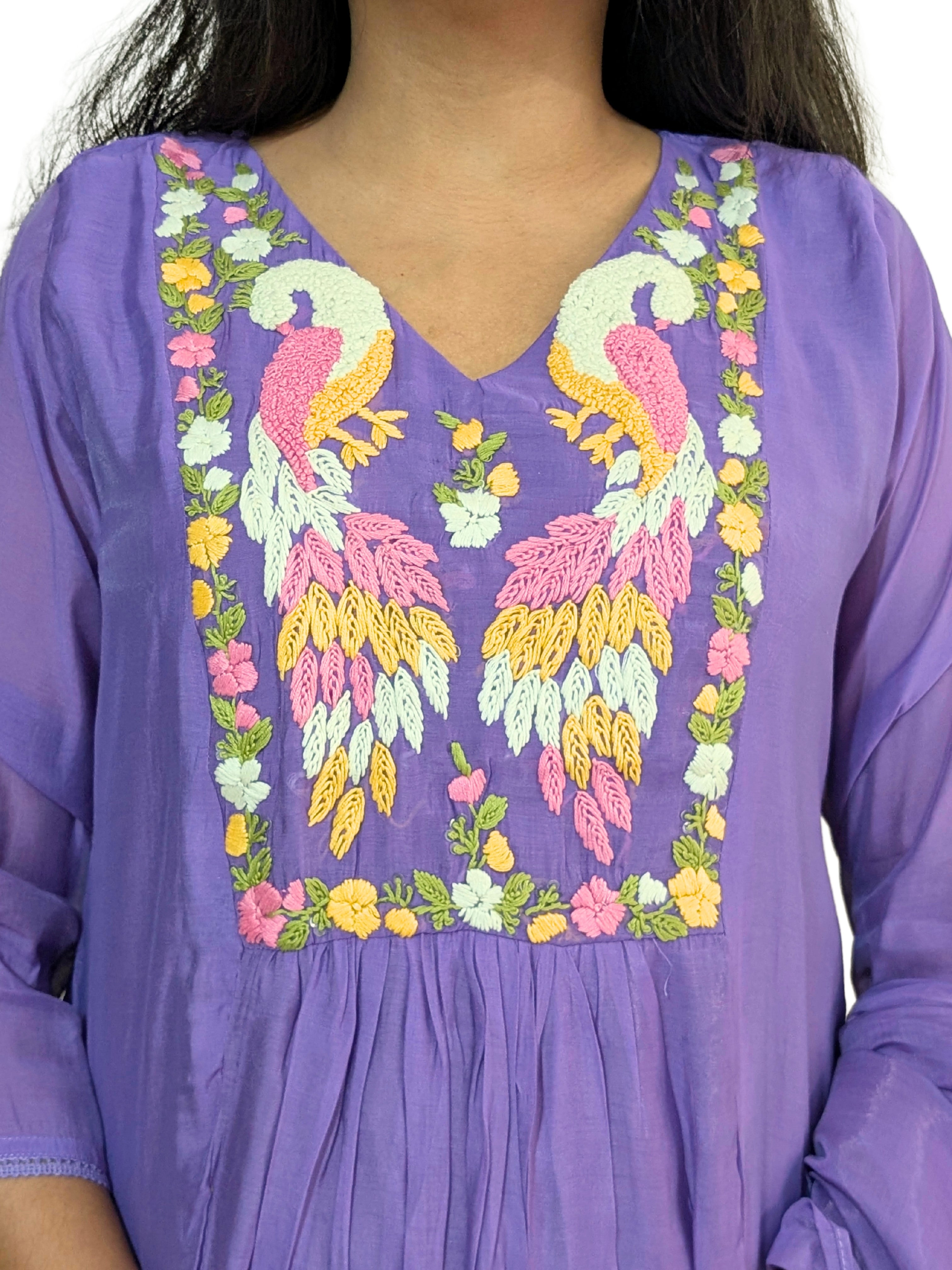 Gulnaar Hand-Embroidered Mul Chanderi Suit Set