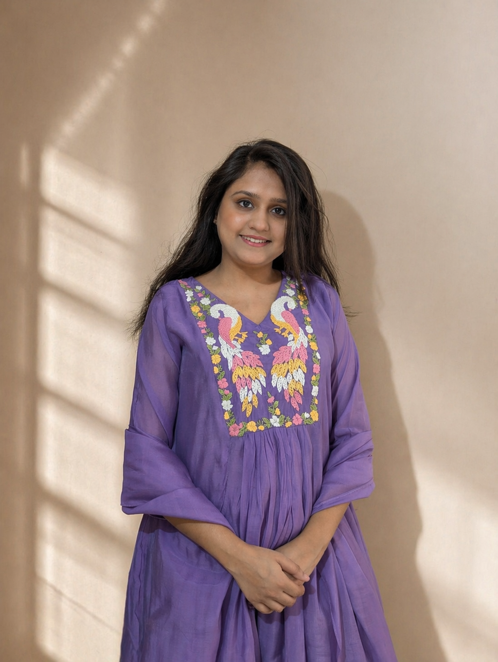 Gulnaar Hand-Embroidered Mul Chanderi Suit Set