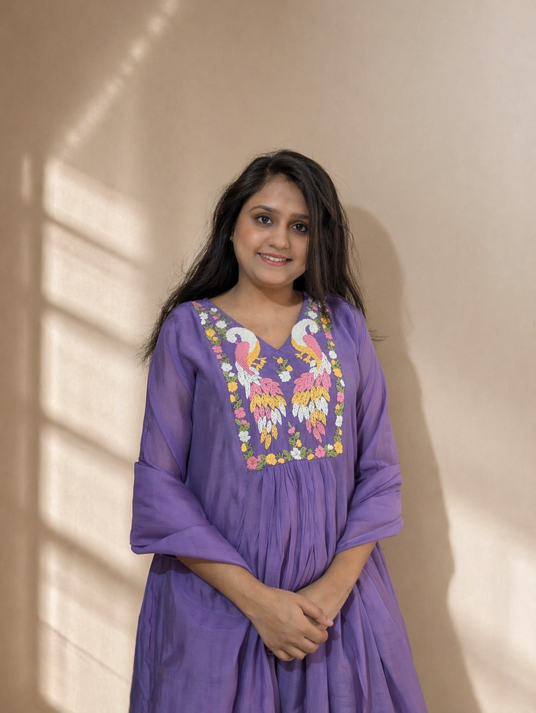 Gulnaar Hand-Embroidered Mul Chanderi Suit Set