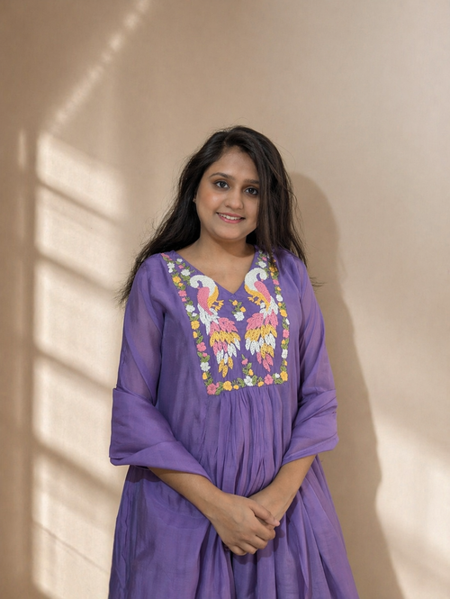 Gulnaar Hand-Embroidered Mul Chanderi Suit Set