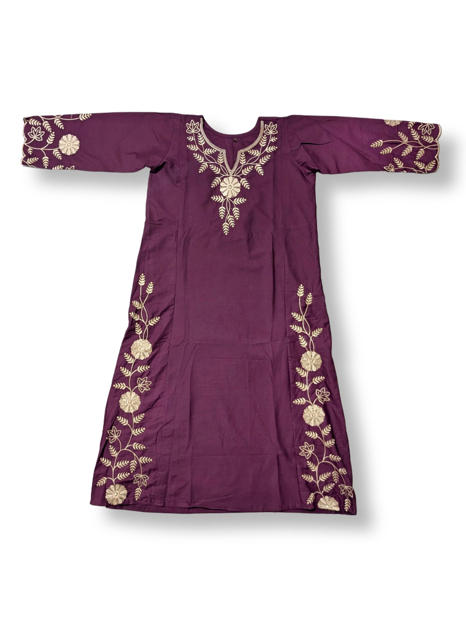 Mitti Handcrafted Embroidered A-Line Dabu Cotton wine  Kurta Set